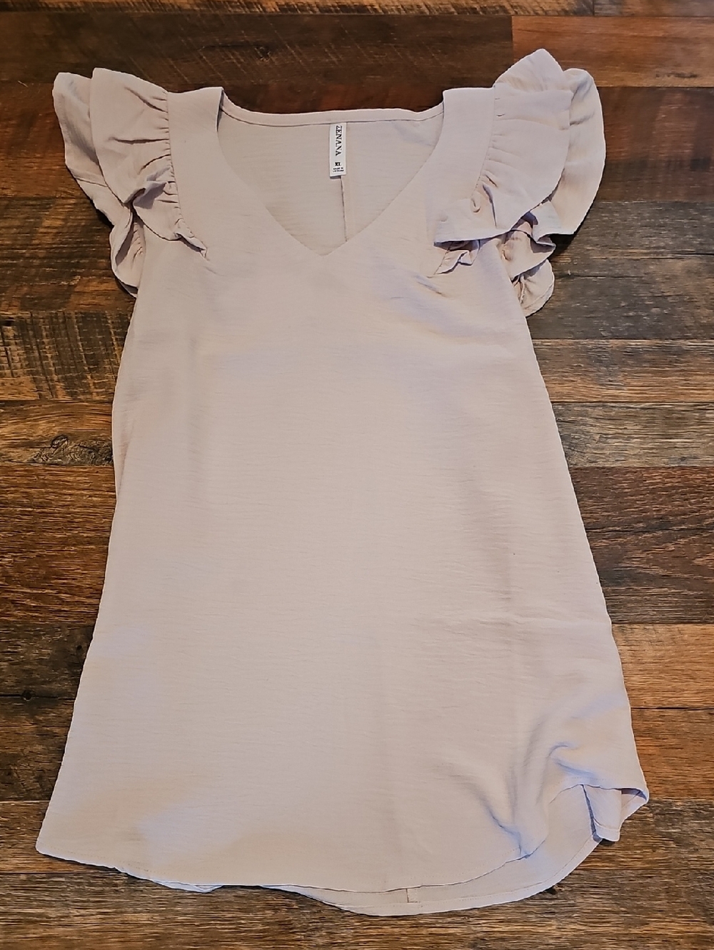 Zanzea Beige Ruffle Sleeve V-Neck Tunic